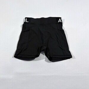 AYBL Womens Logo Black Activewear Workout Bike Yoga Running Stretch Shorts Sz S